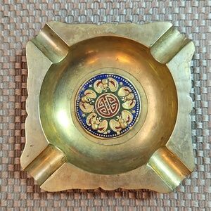 Vintage Brass Enamel Bats Chinese Ashtray